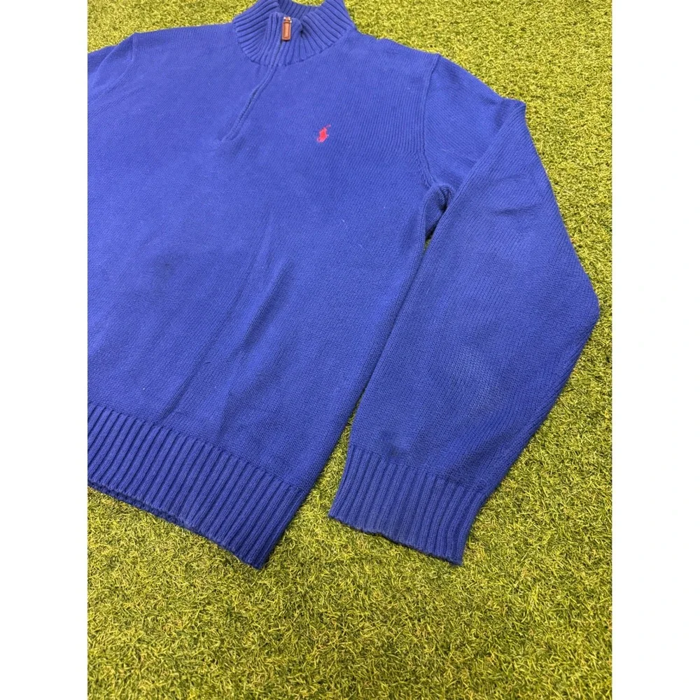 Polo Ralph Lauren Mens XL Blue Quarter‎ Zip Sweater Red Pony Logo Cotton Knit